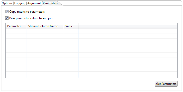 Parameters tab, Job (job entry)