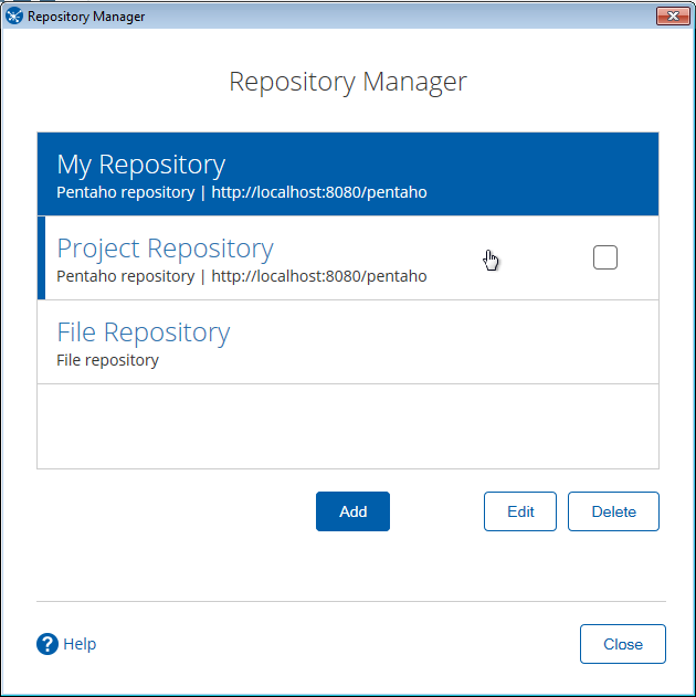 Repository Manager dialog box