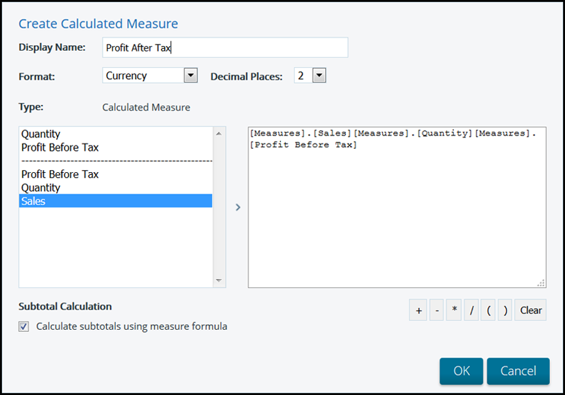 Create Calculated Measure dialog box