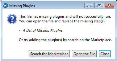 Image shows an example of the missing plugins message