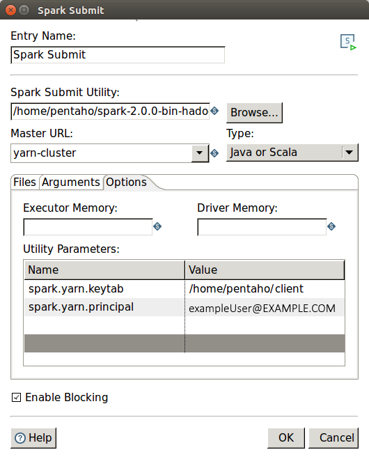 Spark Submit dialog