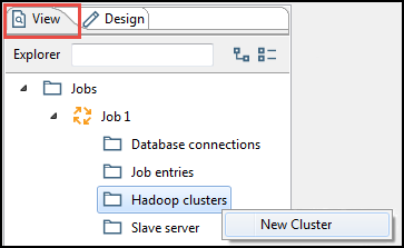 View tab of New Hadoop Cluster command