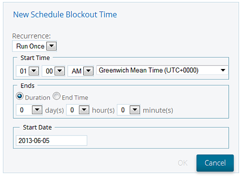 New Schedule Blockout Time dialog box