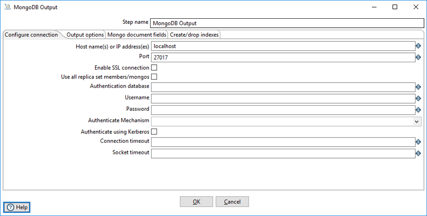 MongoDB Output           Configure connection tab