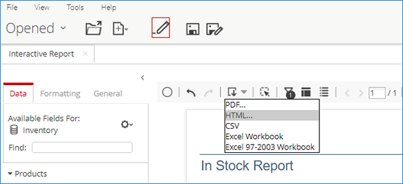 Report export selection