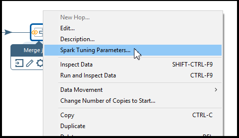 Spark Tuning Parameters menu