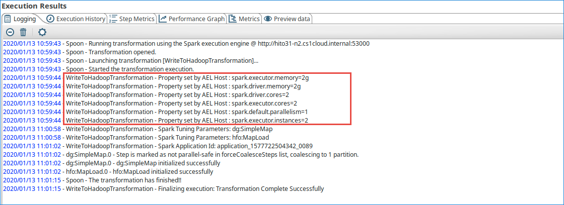 PDI logging of Spark application parameters