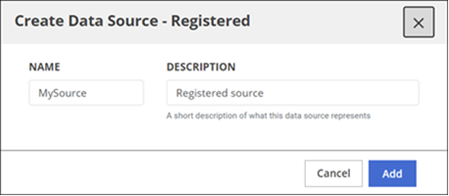 Create Data Source - Registered dialog box