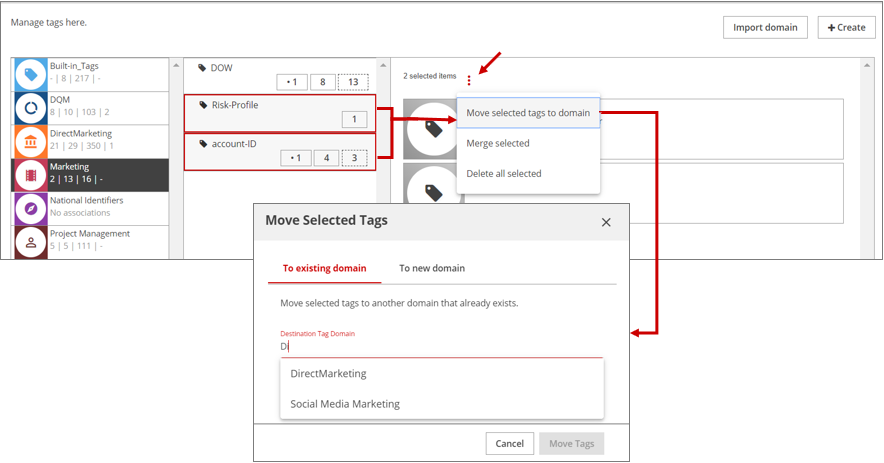 Moving tags to other tag domains