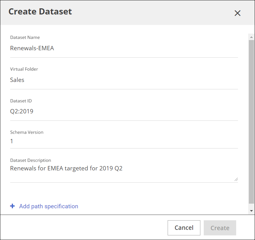 Create Dataset dialog box