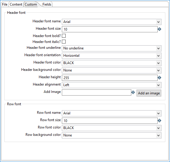 Microsoft Excel Output Custom tab