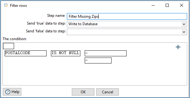 Filter rows is set postalcode is not null