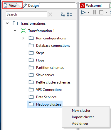 View tab of New Hadoop Cluster command