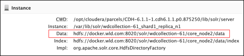 Solr UI showing Data folder to back up