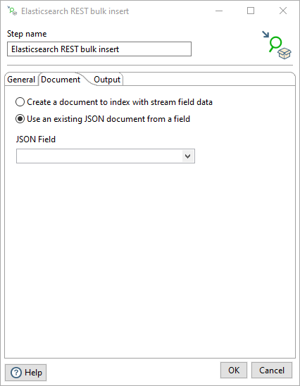 Elasticsearch REST Bulk Insert step, Document tab - Use existing option