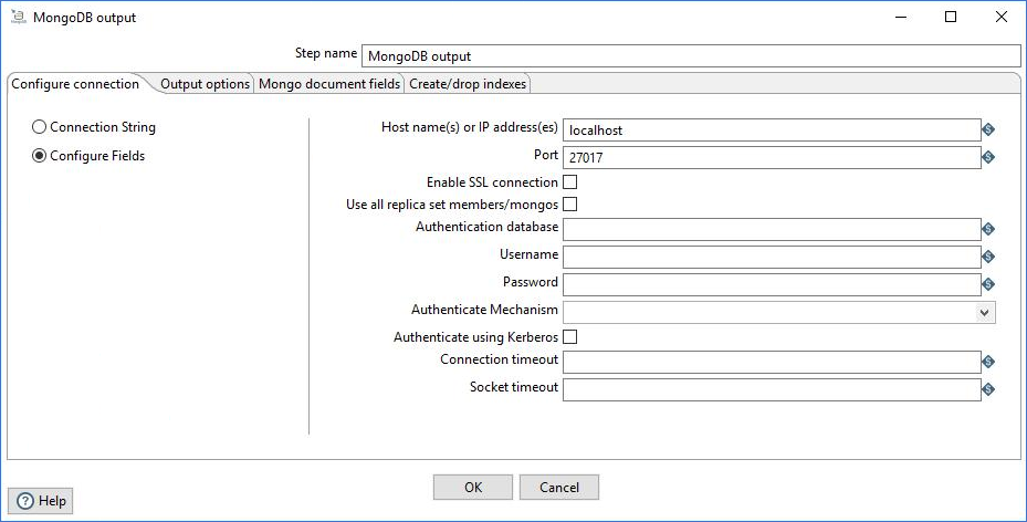 MongoDB Output step Configure Fields option