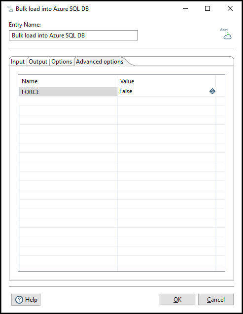 Bulk load into Azure SQL DB Advanced options tab