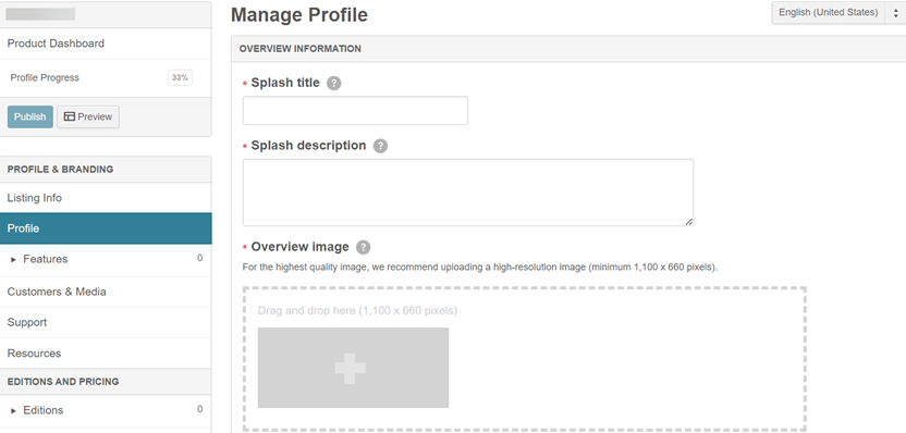 On the Manage Profile page, add product details