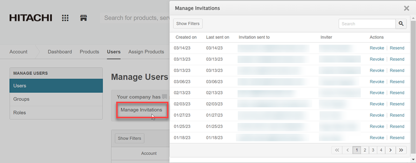 Click Manage Invitations from Manage users page and select the user from Manage Invitations page.