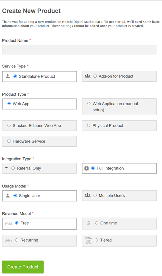 Create new product entering product details