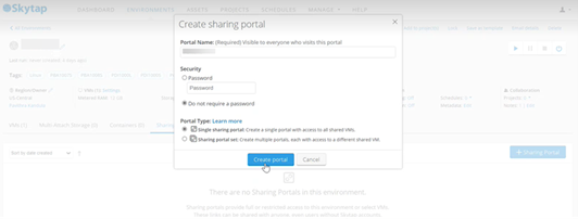 Select the options in the sharing portal window