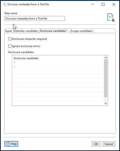 Discover metadata from a text file Enclosure candidates tab