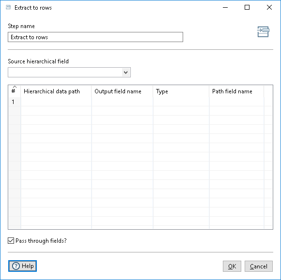 Extract to rows step dialog box
