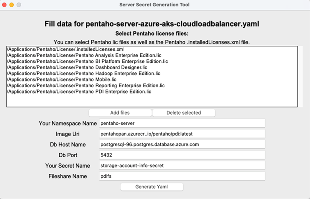 Server Secret Generation Tool configuration page