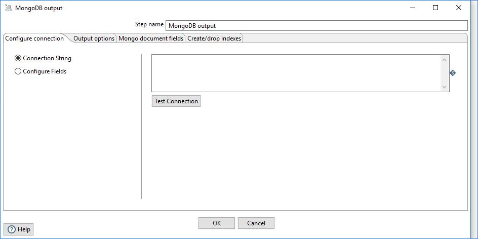 MongoDB output configure Connection String option
