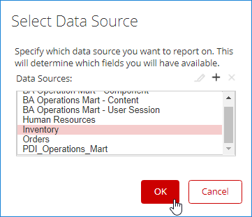 Interactive Report Select Data Source dialog box