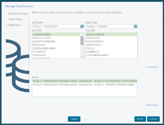 Table Data Source Reporting and Analysis Define Joins