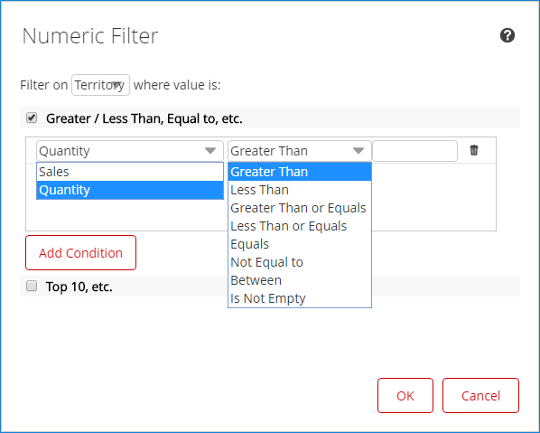Measure filter selection