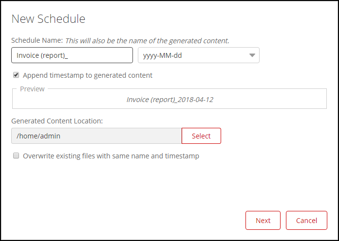 New Schedule dialog box in User Console